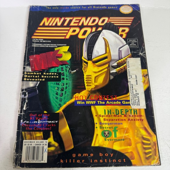 Nintendo Power Magazine Volume 78 November 1995 Mortal Kombat 3 Virtual Boy KI